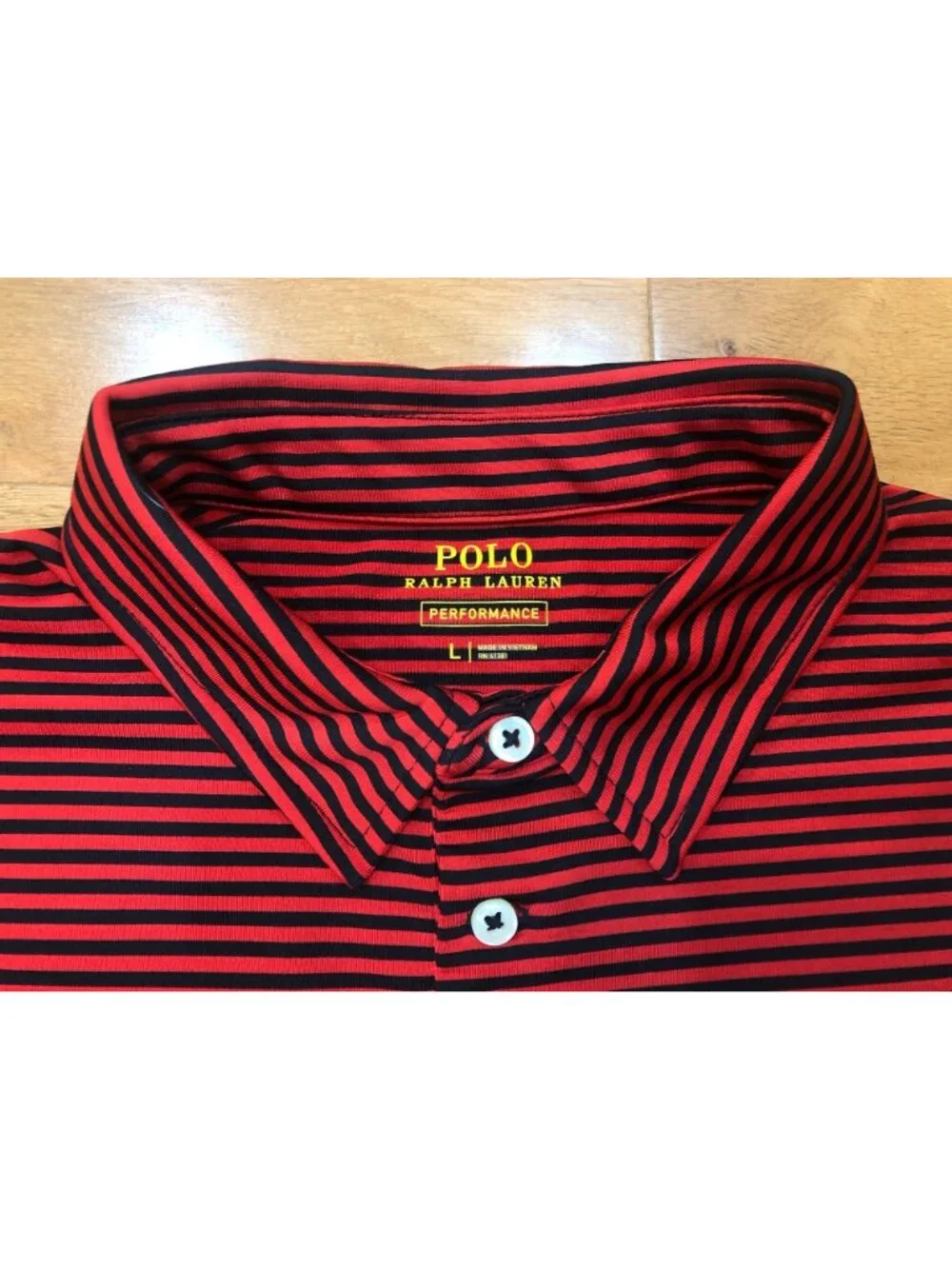 Polo Ralph Lauren Performance Red Black Striped Polo Shirt Sz L Preppy Golfcore